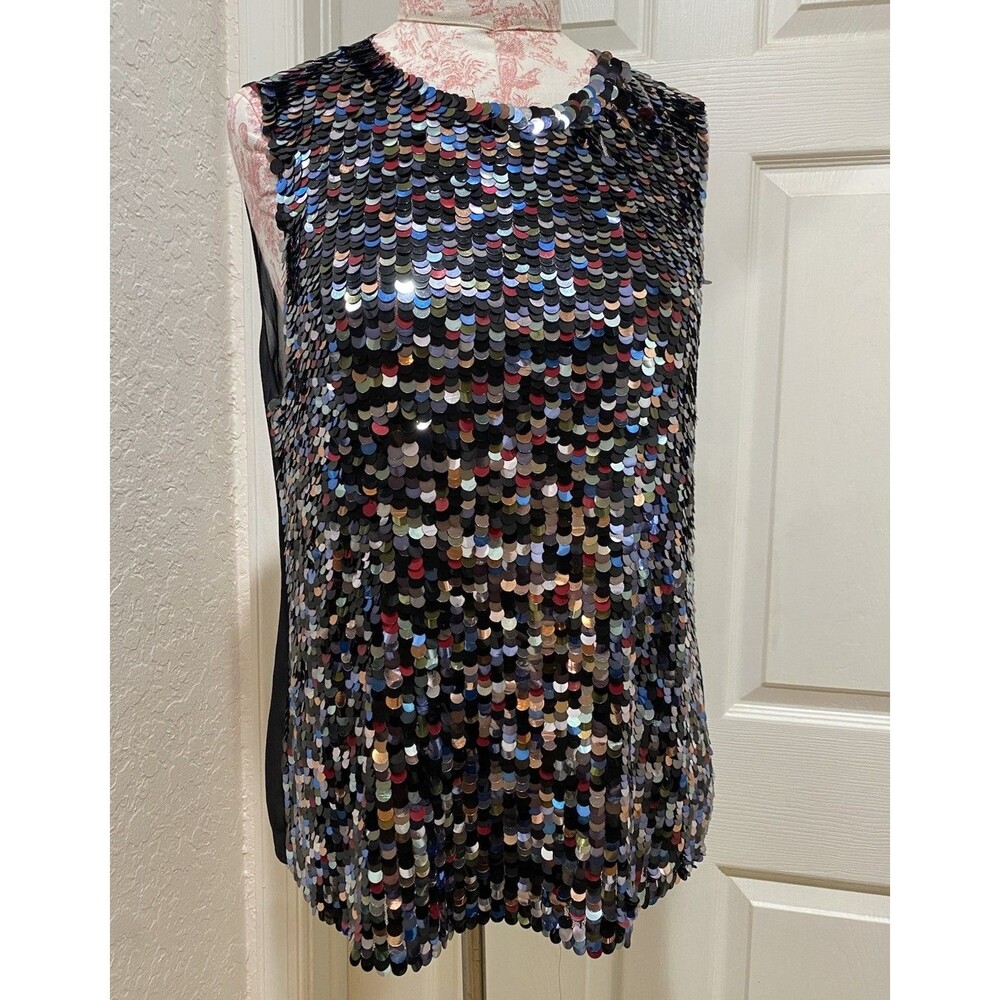 Emilio Pucci Sequin Tank Top Sz M Silk Sheer Party Cocktail Festive Holiday